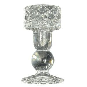 Candle Holder 6” Tall Block Crystal Cut Glass Stem Taper Holder / Vtg Decor